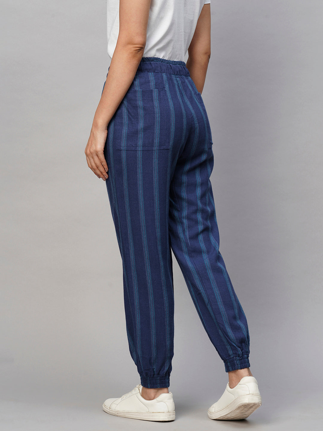 Stephanie Wide Leg Stripe Ponte Pants 30 Inch - Black with Blue/White Stripe  | Universal Standard
